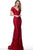 Jovani - 68446 Short Sleeve Lace Embroidered Fitted Evening Dress In Red