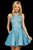 Sherri Hill - 53027 Short Illusion Paneled Halter Glitter Dress In Blue and Silver