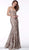 Jovani - 63491 Embroidered Plunging V-neck Trumpet Dress In Neutral