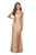 La Femme - 28206 Long Crisscross Strapped High Slit Sheath Gown In Neutral and Gold