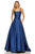 Sherri Hill - 52715 Scoop Neck Strappy Back Long A Line Satin Dress In Blue