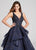 Ellie Wilde - EW21861 Plunging Asymmetrical Peplum Ballgown In Blue