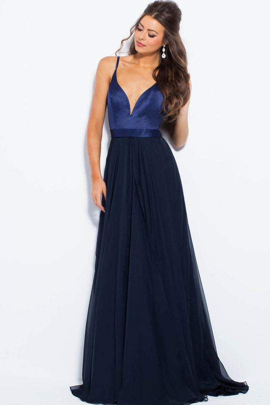 JVN51181 Sleeveless Satin Bodice A-Line Gown