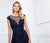 Montage by Mon Cheri - 218914 Embroided Lace Sheer Bateau Chiffon Gown in Blue