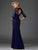 Clarisse - M6444 Lace Patterned Peplum Evening Gown in Navy