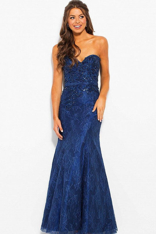 JVN54528 Strapless Beaded Lace Mermaid Gown