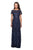 La Femme - 26405 Short Sleeve Jewel-Adorned Lace Sheath Gown In Blue