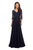 La Femme - 27235 Illusion V-Neck Quarter Sleeve Appliqued Gown In Blue