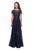 La Femme - 27839 Floral Adorned Illusion Bateau Long Gown In Blue