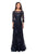 La Femme - 27885 Lace Quarter Length Sleeve Bateau A-line Dress In Blue