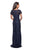 La Femme - 26405 Short Sleeve Jewel-Adorned Lace Sheath Gown In Blue