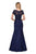 La Femme - 26979 Short Sleeve Lace Bodice Pleated Trumpet Gown In Blue