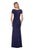 La Femme - 27067 Bateau Side Ruched Trumpet Dress In Blue