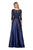 La Femme - 27077 Sequined Quarter Sleeve Bodice Mikado Gown In Blue
