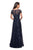 La Femme - 27839 Floral Adorned Illusion Bateau Long Gown In Blue
