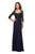 La Femme - 26427 Floral Lace Sheer Quarter Sleeve Sheath Gown In Blue