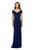 La Femme - 26519 Off Shoulder V Neck Long Sheath Jersey Gown In Blue