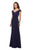 La Femme - 26523 Wide V Neck Fold over Sleeves Long Gown In Blue