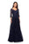 La Femme - 26959 Floral Embroidered V-Neck A-Line Dress In Blue