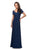 La Femme - 27855 Pleat-Ornate Short Sleeve A-Line Dress In Blue