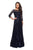 La Femme - 27885 Lace Quarter Length Sleeve Bateau A-line Dress In Blue