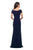 La Femme - 26519 Off Shoulder V Neck Long Sheath Jersey Gown In Blue