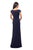 La Femme - 26523 Wide V Neck Fold over Sleeves Long Gown In Blue