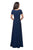 La Femme - 27855 Pleat-Ornate Short Sleeve A-Line Dress In Blue