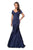 La Femme - 26947 Short Sleeve Pleat-Textured Trumpet Gown In Blue