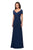 La Femme - 27855 Pleat-Ornate Short Sleeve A-Line Dress In Blue