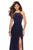 La Femme - Strappy Fitted Halter Gown with Slit 26962 In Blue