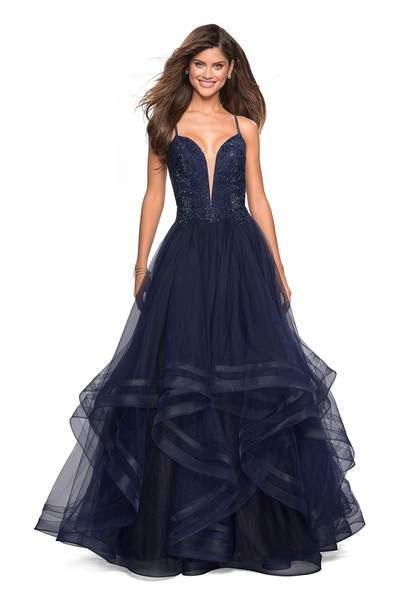 La Femme - 27192 Embellished Deep Sweetheart Tulle Ruffled Ballgown In Blue