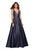 La Femme Gigi - 27202 Deep V-neck Mikado A-line Dress In Blue