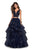 La Femme - 27445 Two-Piece Plunging Beaded Bodice Tiered Gown In Blue