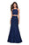 La Femme - 27452 Strappy Two Piece Halter Trumpet Gown In Blue