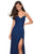 La Femme - 27626 Pleated Surplice Bodice High Slit Gown In Blue