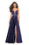 La Femme - 26994 Sexy Strappy Back Satin A-Line Evening Gown In Blue