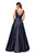 La Femme Gigi - 27202 Deep V-neck Mikado A-line Dress In Blue