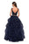 La Femme - 27445 Two-Piece Plunging Beaded Bodice Tiered Gown In Blue