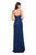 La Femme - 27626 Pleated Surplice Bodice High Slit Gown In Blue