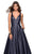 La Femme Gigi - 27202 Deep V-neck Mikado A-line Dress In Blue