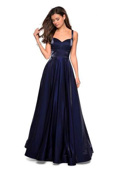 La Femme - 27227 Two Tone Satin Sweetheart A-line Dress In Blue