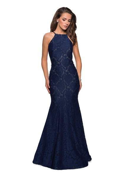 La Femme - 27289 Jewel Studded Lace Trumpet Gown In Blue