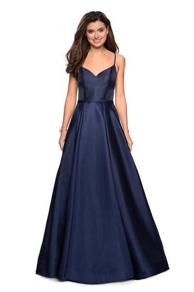 La Femme - 27447 Sleeveless V-neck Mikado Ballgown In Blue