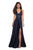 La Femme - 27487 Plunging Halter V-neck Satin A-line Dress In Blue