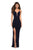 La Femme - 27720 Ruched Deep V-neck Jersey Sheath Dress In Blue