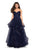 La Femme - 27223 Ruched Surplice Bodice Cascading Tulle Gown In Blue