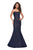 La Femme - 27267 Strapless Sweetheart Neck Metallic Lace Trumpet Gown In Blue