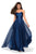 La Femme - 27515 Strapless Sweetheart Metallic Chiffon Prom Dress IIn Blue