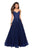 La Femme - 27569 Floral Embellished V-Neck Ballgown In Blue